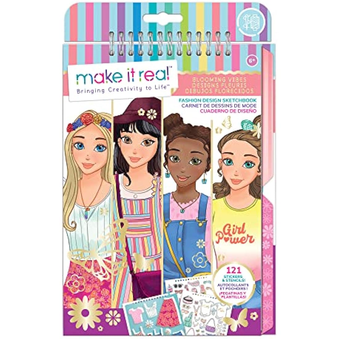 Make It Real Love and Daisy Inspired Fashion Design Sketchbook with Stencils and Stickers for Creativity - Kids Arts and Crafts Colouring Book - Girls Gifts