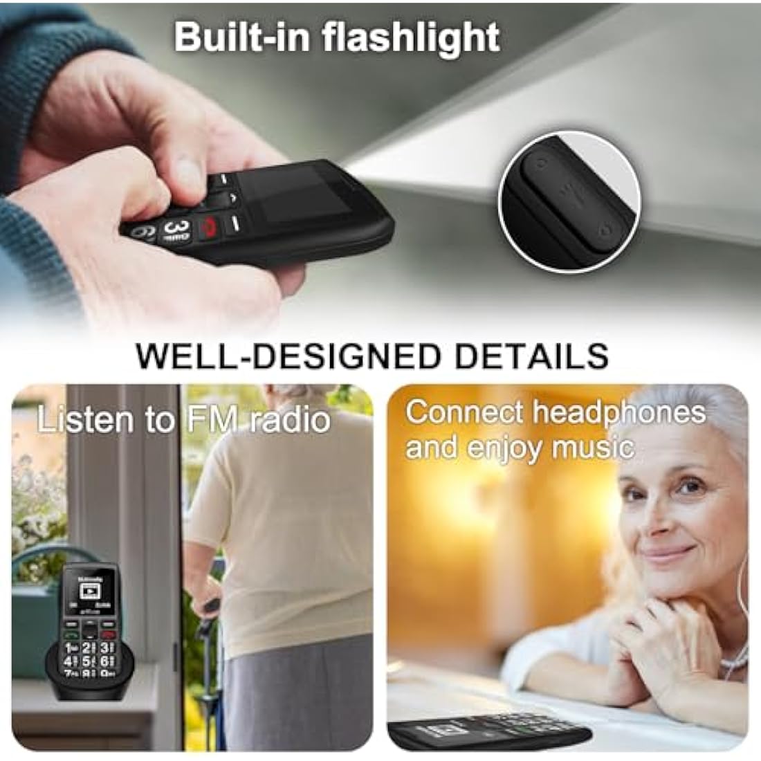 artfone C1+4G Big Button Mobile Phone for Elderly丨USB-C, Charging Dock丨1800mAh Battery丨Easy to Use Basic Elderly Phone丨SIM Free Unlocked Senior Mobile Phone丨SOS Button丨FM Radio丨Time Reporting - Black