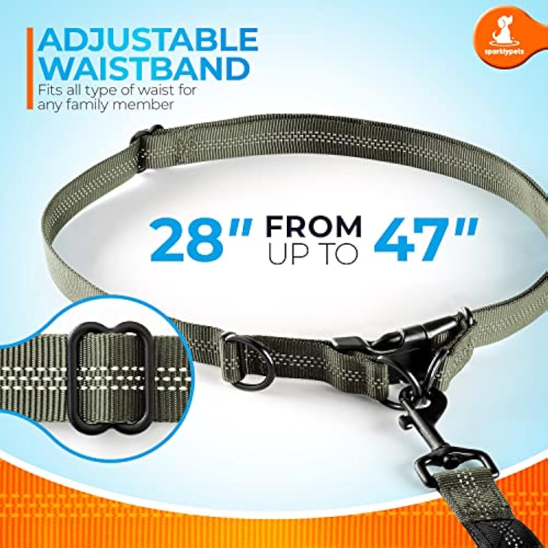 SparklyPets Hands-Free Dog Lead for Medium and Large Dogs – Professional Harness with Reflective Stitches for Training, Walking, Jogging and Running Your Pet (Green Range, For 1 Dog)