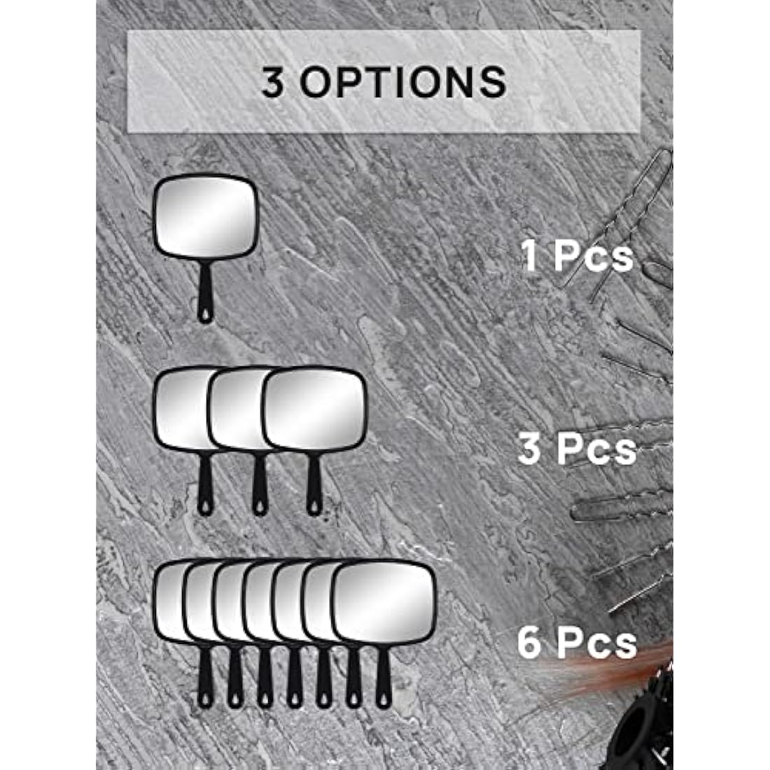 OMIRO Hand Mirror, All Black Handheld Mirror with Handle, Rectangle-Pack of 6, 16.8 x 23.6 cm