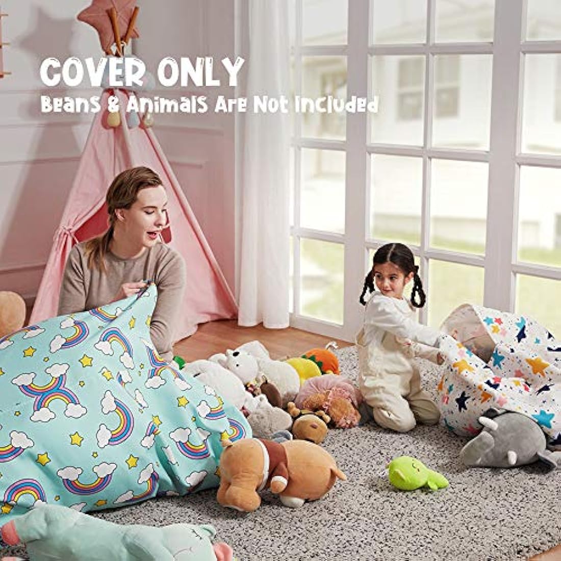 Nobildonna Stuffed Animal Storage Bean Bag for Kids (No Filler), Extra Large 250L Bean Bag Chair Cover Only, Washable Beanbag Without Filling Soft Premium Canvas Stuffable Bean Bag Cover