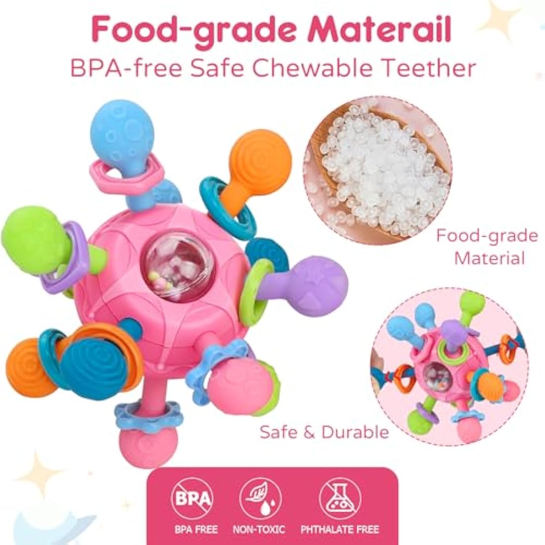 Baby Toys 0-6 Months Sensory Montessori Toys for Babies 6-12 Months Baby Rattle Teether Toy Shaker Grab Spin Newborn Toy Gift for 8 9 Month Babies Toddler Boys Girls Christmas(Pink)