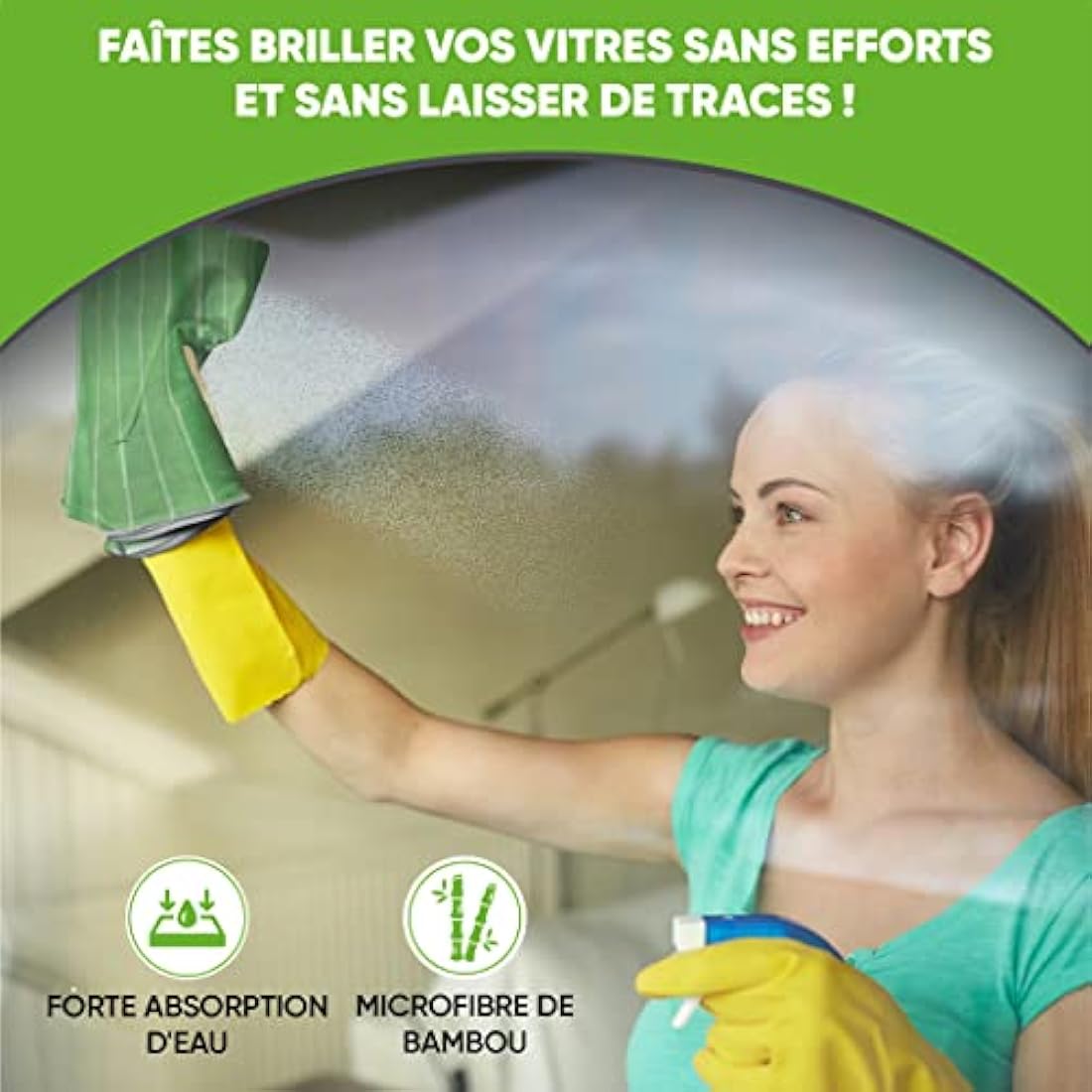 Kit de 10 Chiffons Bambou Microfibres, Lavettes et Eponges Lavables Qualité Premium - Nettoyer Vitres Sans Traces, Voiture, Plaque de Cuisson, Inox, Lunettes, Moto – Essuie-Tout Magique Anti Poussière