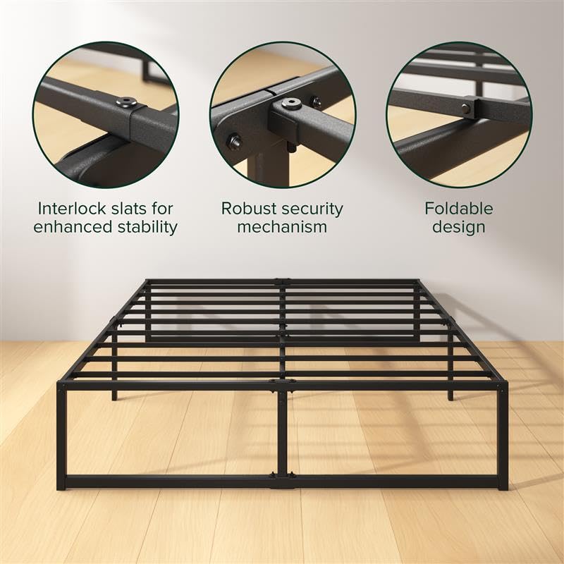Zinus Lorelai Double Bed frame - Bed 135x190 cm - 36 cm Height with Underbed Storage - Metal Platform Bed frame - Black