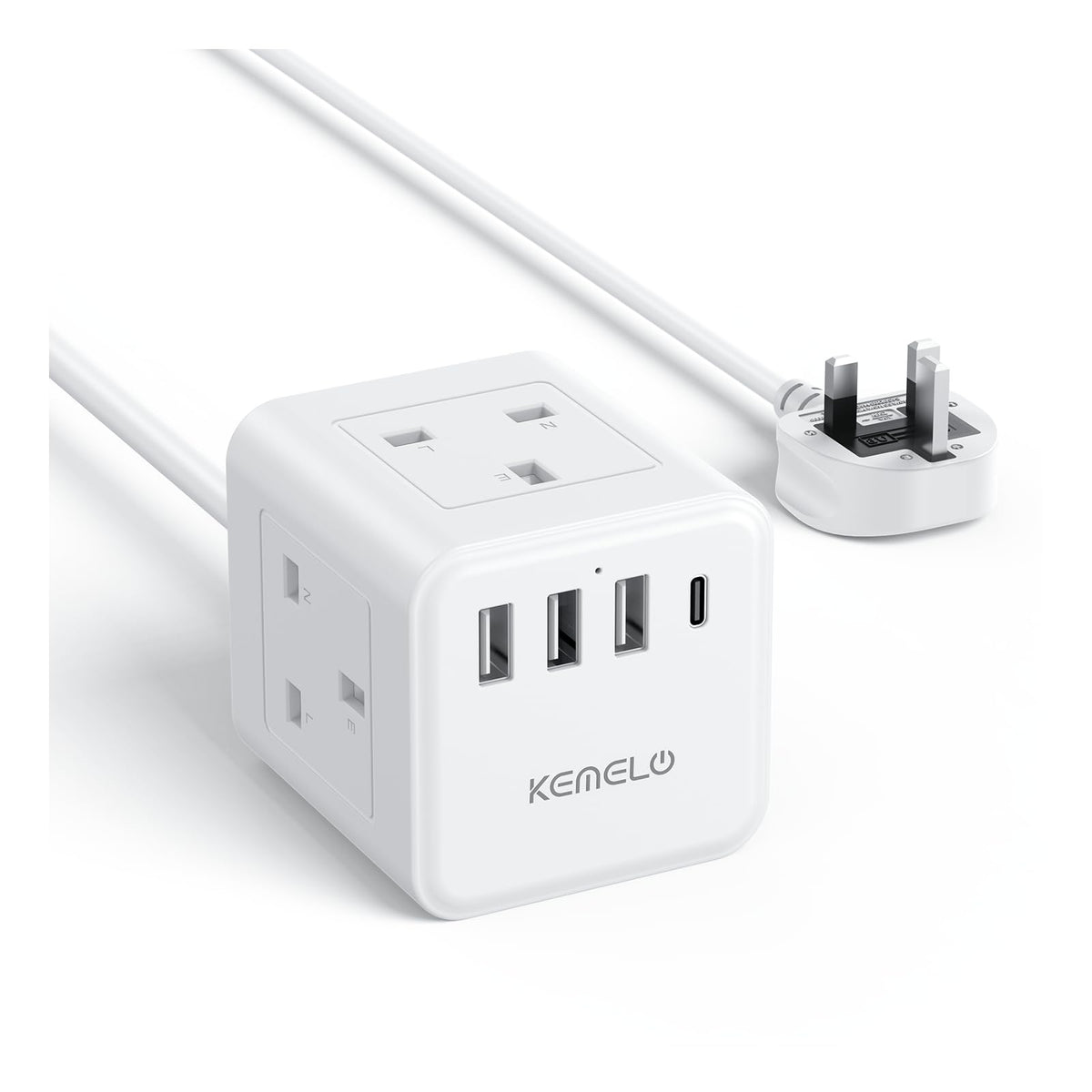 3M Cube Extension Lead with USB, 4 Way (13A/3250W) Plug Extension Socket with 3 USB A & 1 USB C, Child Safety Extension Cord,Black Cube Power Strip