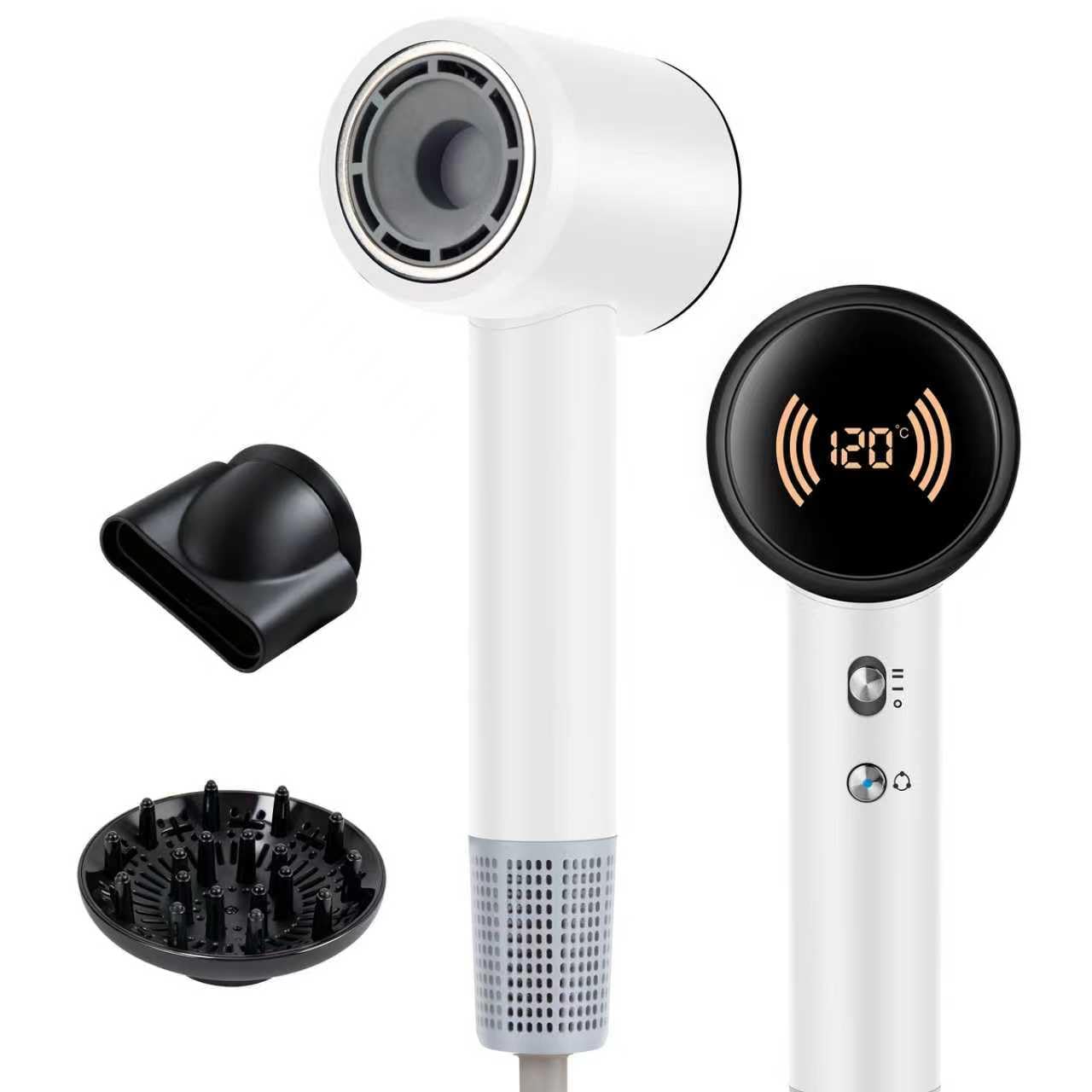 Hair Dryer, Blow Dryer with Magnetic Diffuser, 110,000 RPM High Speed Brushless Motor hairdryer for Fast Drying | Digital Temperature Display & Ionic