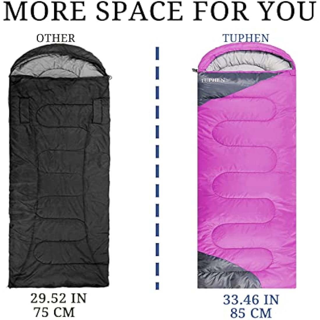 tuphen - XL Sleeping Bags: 3-4 Seasons Warm Cold Weather - Camping Sleeping Bag for Hiking Backpacking - Packable Travel Gear Summer Winter - Adults Kids Girls Boys, Light Purple Grey