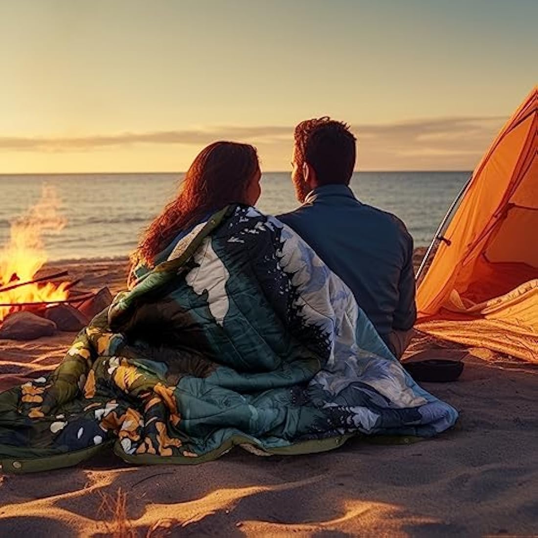 KawaGebo Kamp Outdoor Camping Blanket with Sherpa Lining, Extra Warm Thick Camp Blankets & Puffy Ultralight Soft Poncho DWR Camping Quilt for Cold Weather, Adventure,Sleeping,Backpacking 78"x 56"