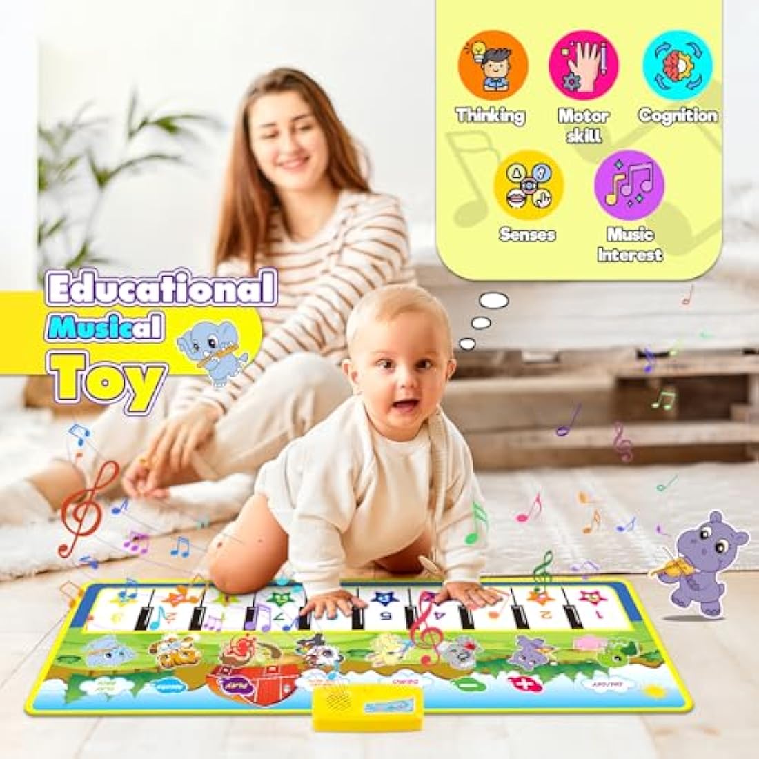 m zimoon Kids Piano Mat, Piano Music Mat Dance Mats Touch Play Mats Floor Keyboard Musical Carpet Mat Gift Toys for 2 3 4 5 6 Years Old Kids Boys Girls Toddlers (100 × 36 cm)