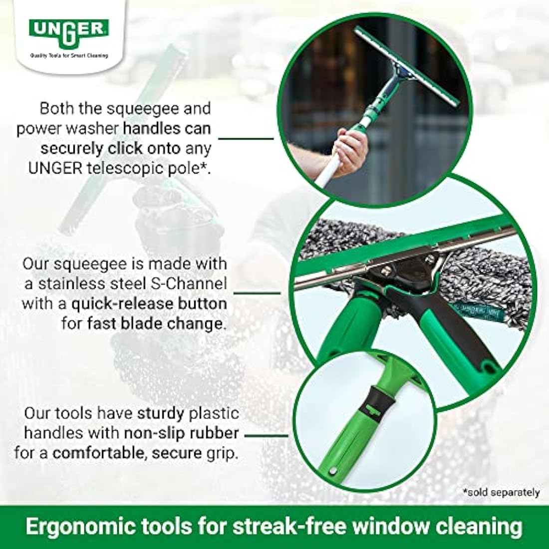 Unger AK013 Window Cleaning Kit – 3-in-1 Starter Set with Window Squeegee, Microfibre Washer with T-Bar Handle & 12L Cleaning Bucket – Professional Window Cleaner Set