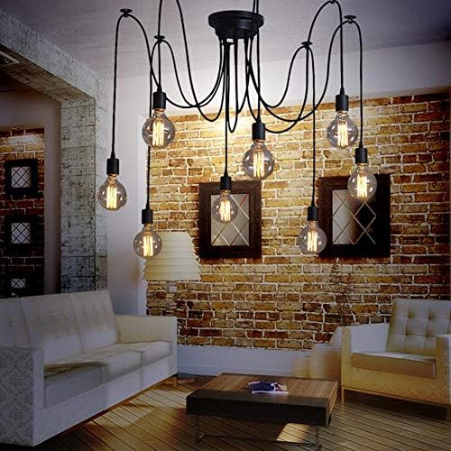 Lrpiyvo Spider Lights Pendant Lighting Ceiling Chandelier, E27 Vintage Ceiling Lights Industrial Light Fitting, 3/5/6/7/8/10 Heads Chandelier