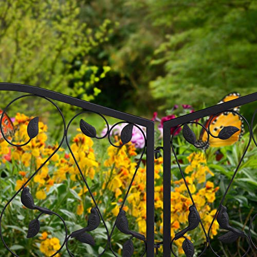 Relaxdays Garden Edging, 4 Piece Set, HxW: 33 x 225 cm, Flowerbed Border Fence, Push-In, Iron, Leaf Design, Black