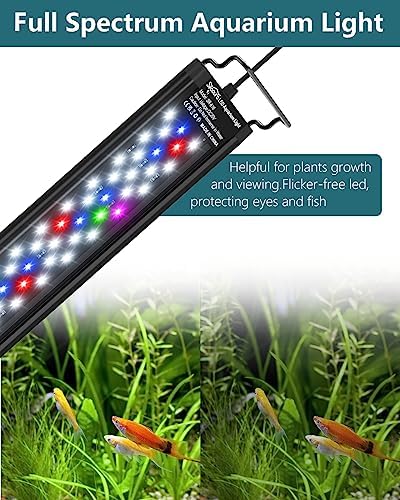 SEAOURA Led Aquarium Light for Plants-Full Spectrum Fish Tank Light with Timer Auto On/Off, Adjustable Brightness, White Blue Red Green Pink LEDs with Extendable Brackets for Freshwater (61-76cm)