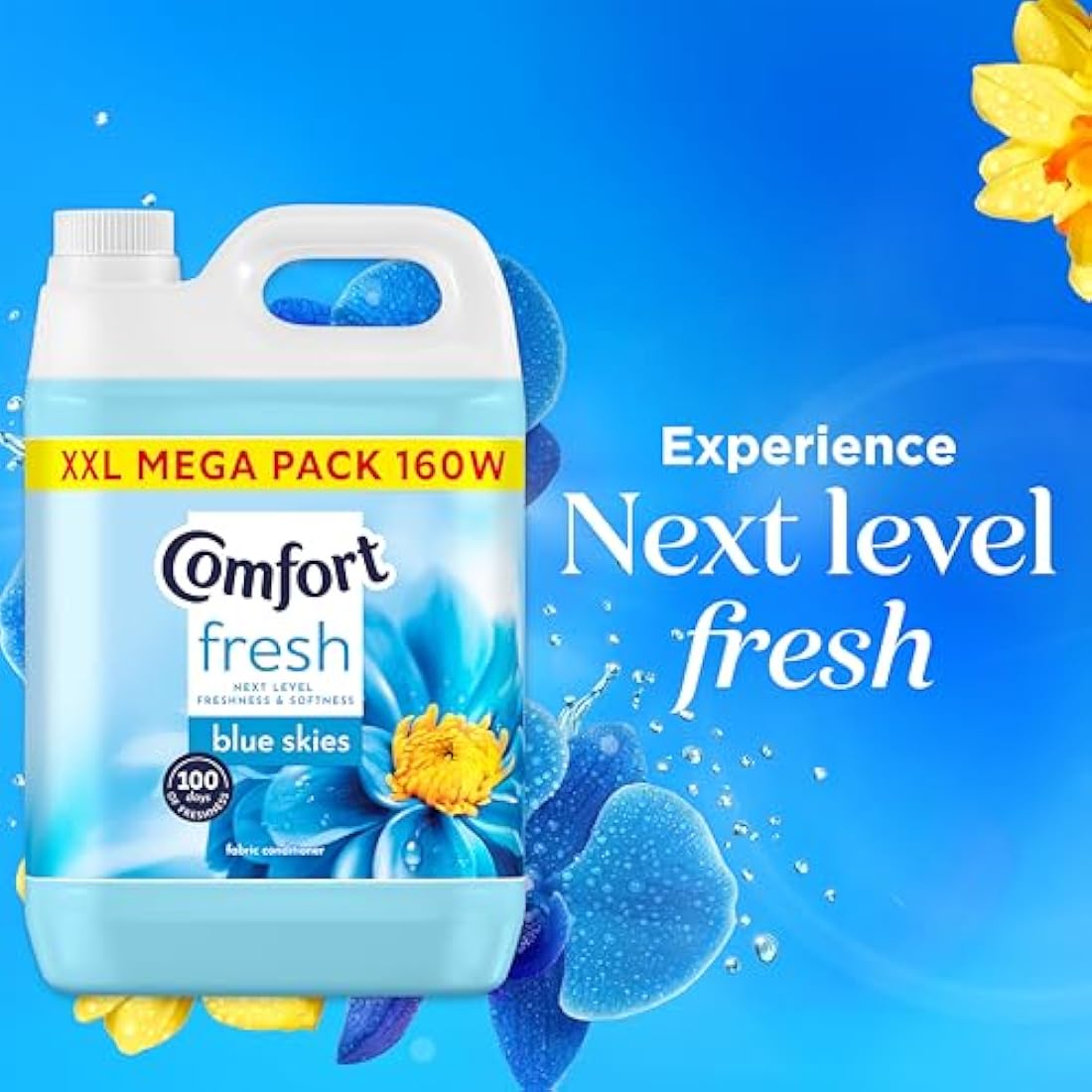 Comfort Fresh Blue Skies Fabric Conditioner Softener with Motion-Activated Fragrance Technology 100 Days of Freshness 160 washes (4.8 L)