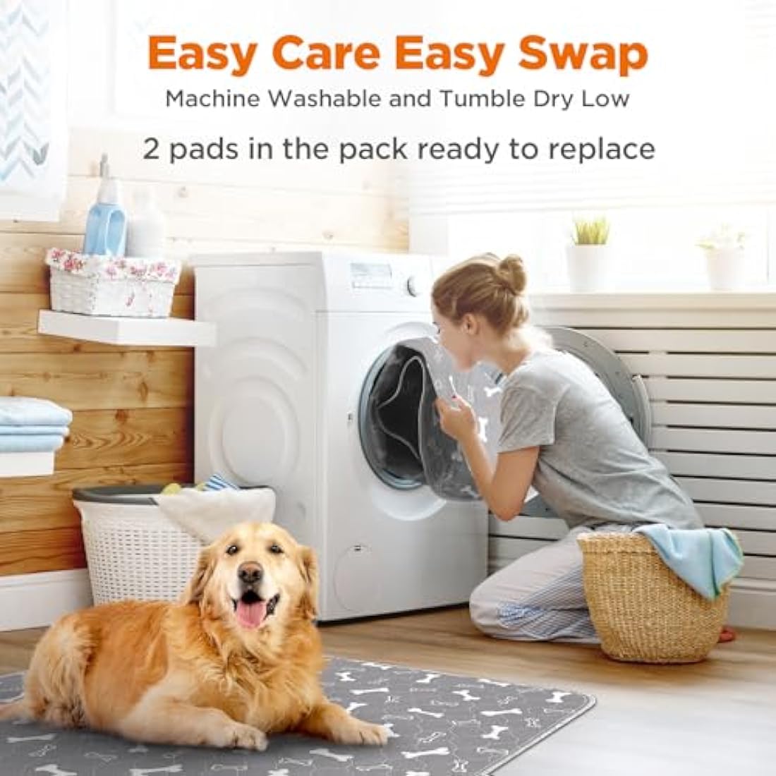 Baodan Puppy Pads Washable, 2 Pack Reusable Puppy Training Pads, Super Absorbent Waterproof Dog Mat Pee Pads for Dogs, Fast Drying Training Pads for Home, Car, Travel - 120x90 cm