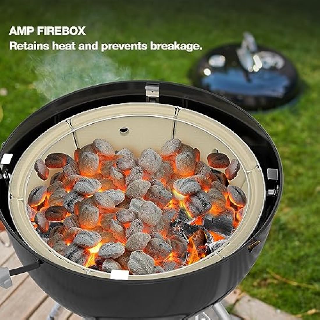 onlyfire Charcoal Firebox Kit,Stainless Steel Charcoal Ash Basket With Ceramic Heat Stone,BBQ Accessories for Weber 22-Inch Kettle Charcoal Grills
