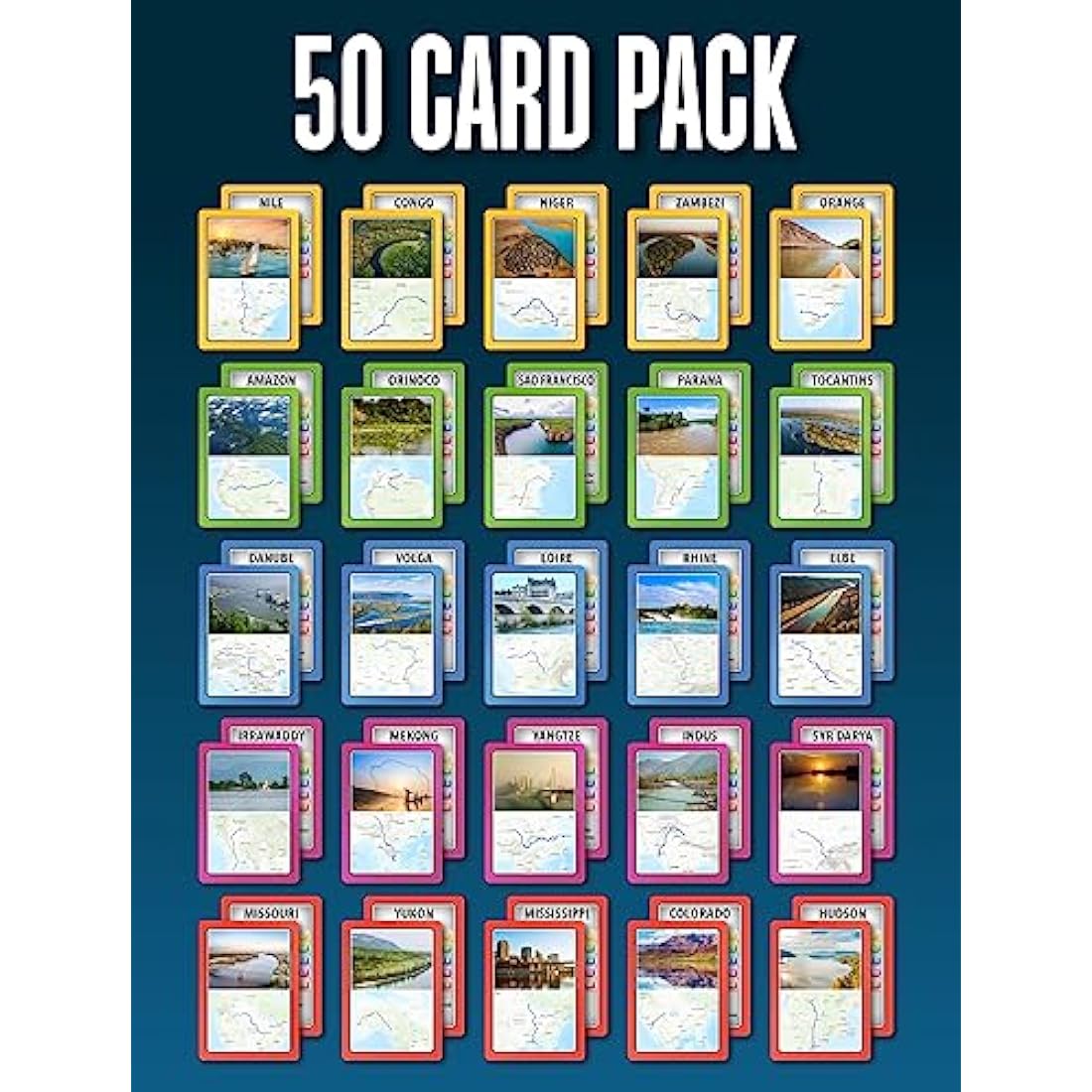 SMART CARDS Rivers, 7 games in 1, Pairs, Snap, Trumps, Rummy, Memory Quiz, Learn Facts, Travel Game, Gift, Stocking Filler, Age 5+, 1-8 Players