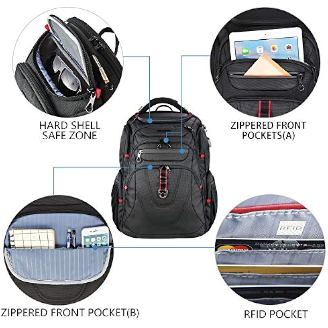 KROSER Travel Laptop Backpack 17.3 Inch XL TSA Computer Backpack Water-Repellent College Daypack Business Backpack with RFID Pockets & USB Port for Men/Women-Black