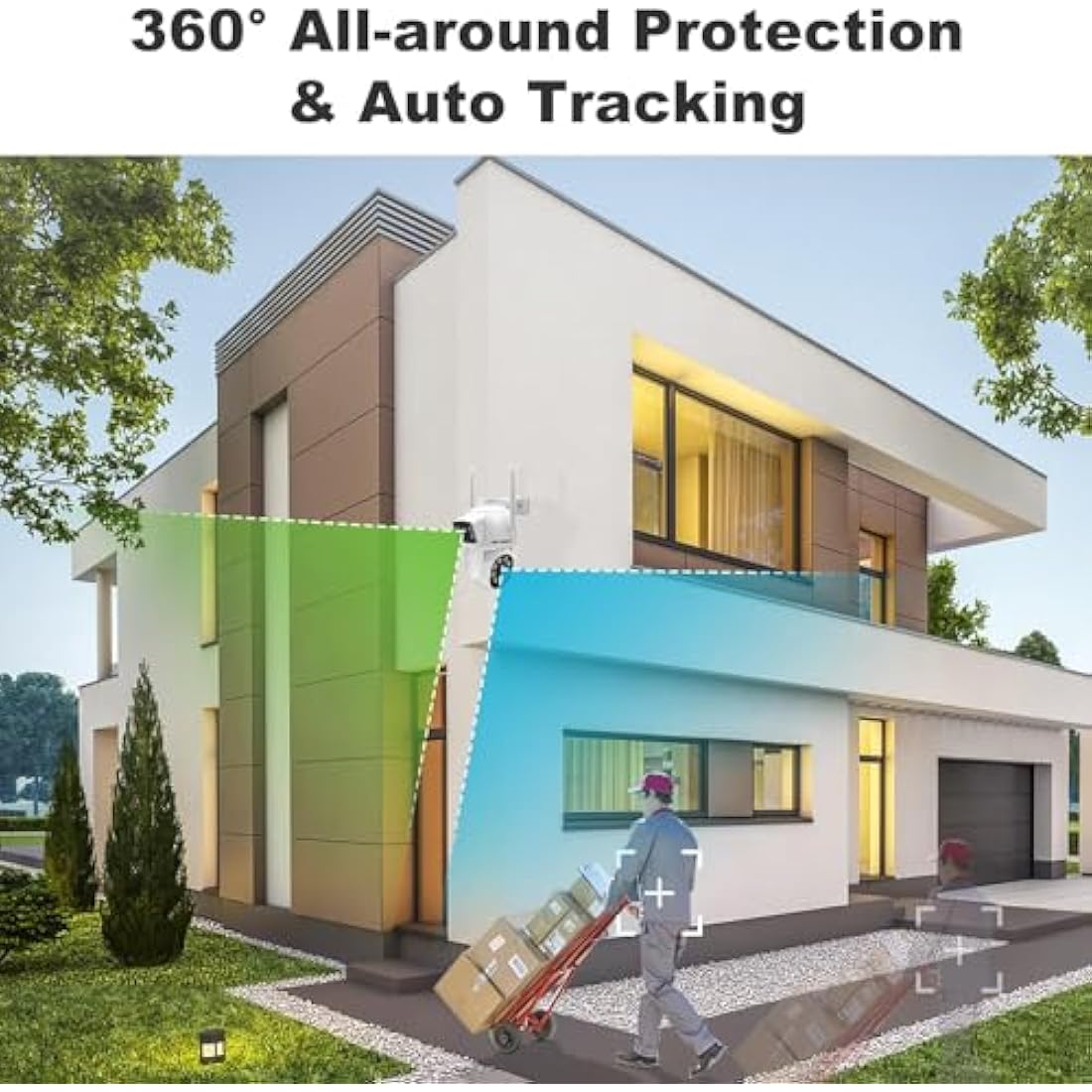 GENBOLT PTZ WiFi Security Camera Outdoor, CCTV Camera with Dual View, Dual lens Home Surveillance IP Camera with Color Night, Auto Tracking Humanoid Detection [DC&PoE]