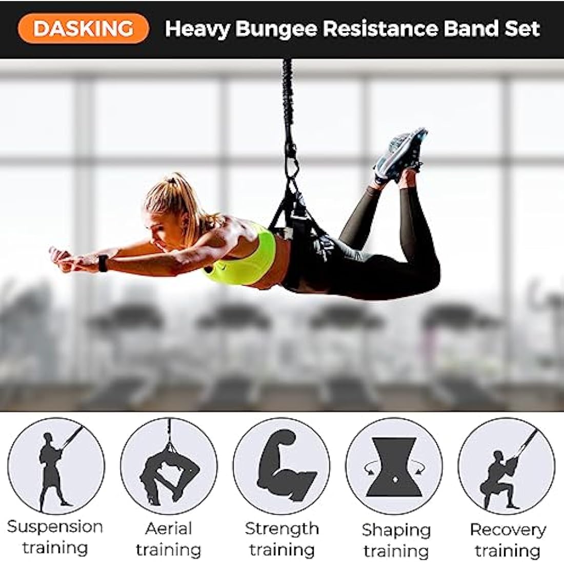 DASKING Heavy Bungee Resistance Band Set grawyti Yoga Bungee Cord Resistance Belt Set 4D Bungee Dance Rope Workout Fitness Home Gym Professional Training Equipment