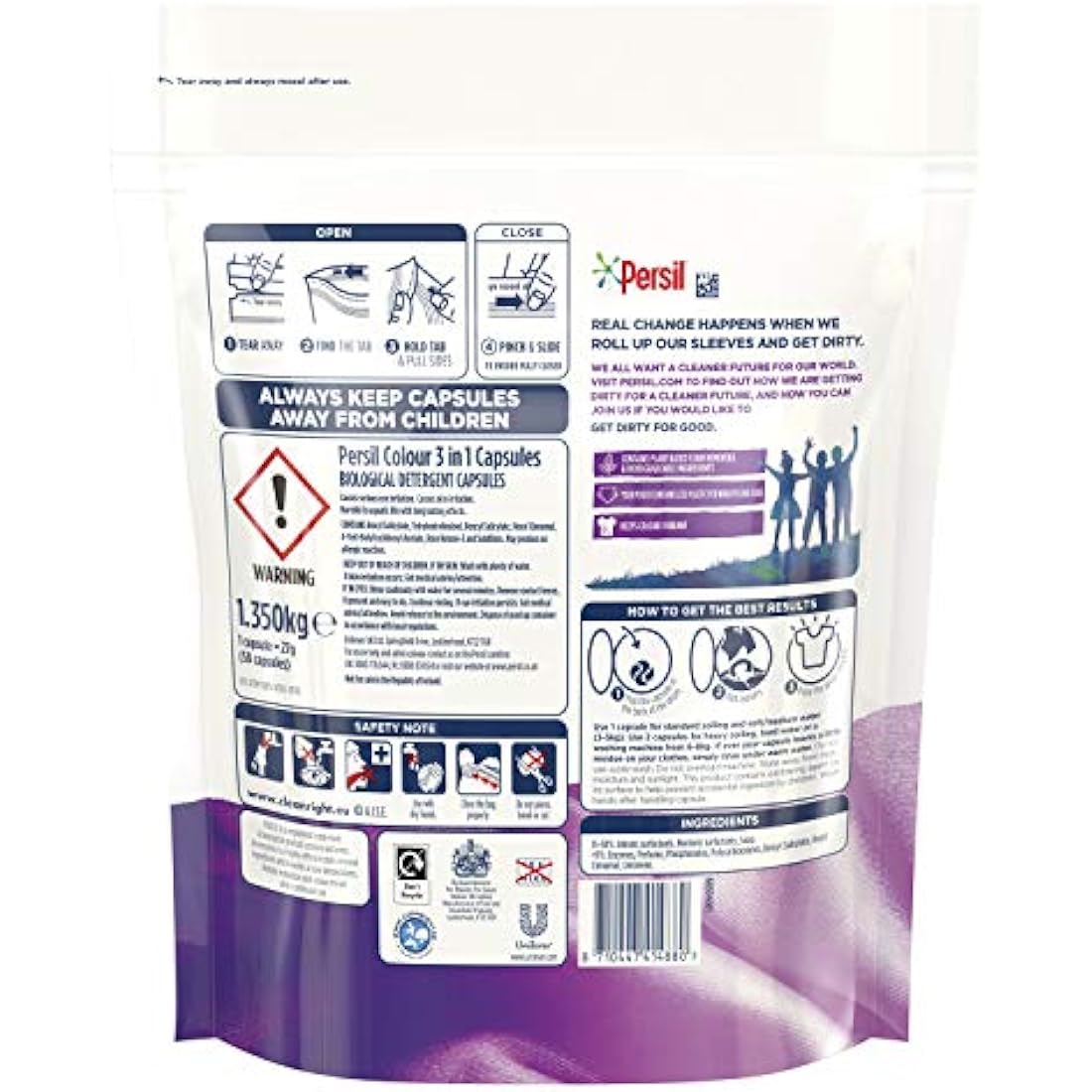 Persil Colour 3 in 1 Laundry Detergent Washing Pods Capsules Tablets Mega Refill Pack (50 Wash) Upto 2 months supply Keeps colours vibrant, Brilliant Plant-Based Stain Removal With Comfort Freshness