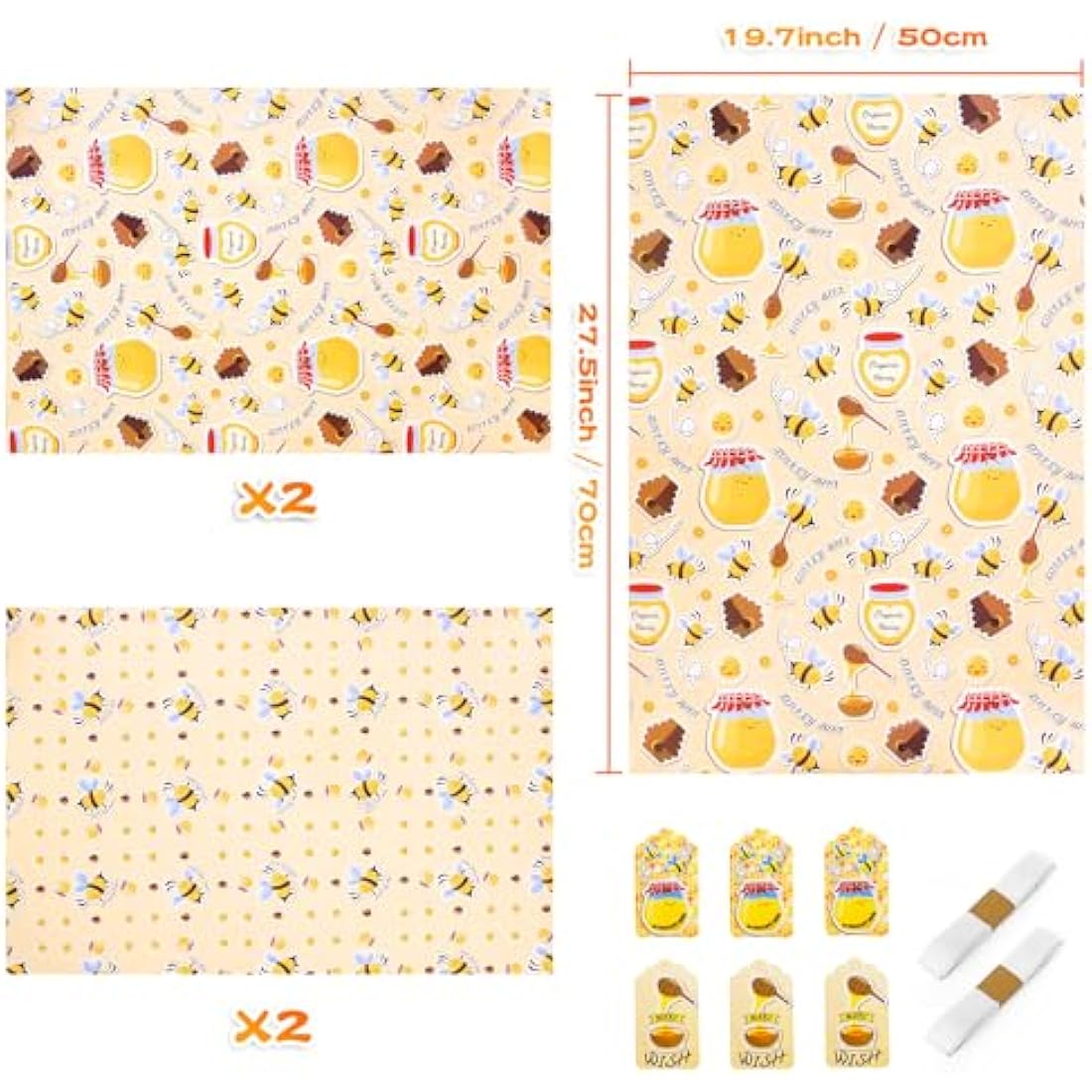Wrapping Paper Bee Birthday Wrapping Paper Recycled & Recyclable Gift Wrap Birthday Paper ECO Gift Wrapping Paper Sheets for Girls Women Female,Present Wrapping Paper Set,Tag Ribbion