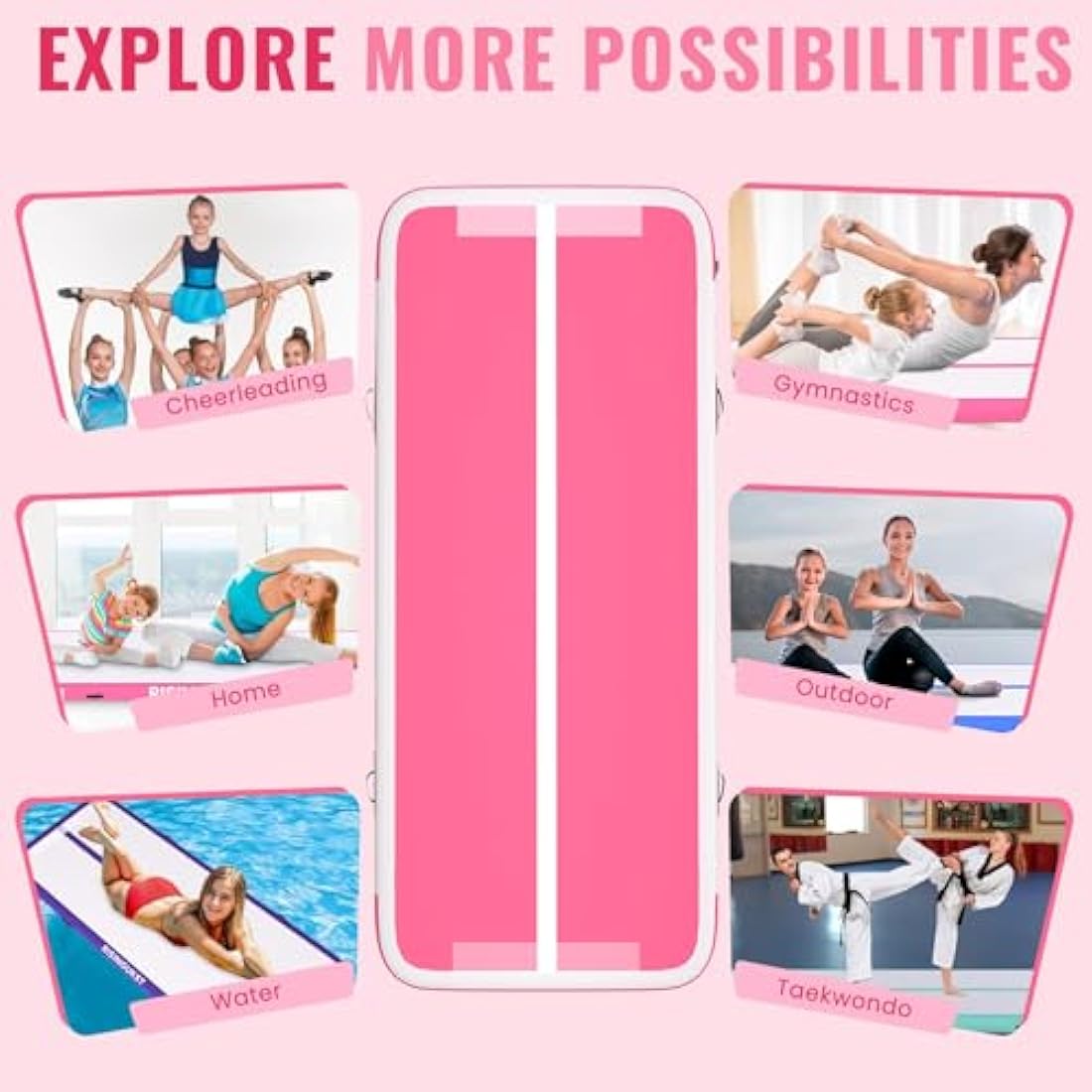 RISINGUKST Air Gymnastics Track Tumbling Mat Inflatable, 6.6ft 10ft 13ft 16ft 20ft Training Mats 4/8 Inch Thickness, Air Roller Air Barrel