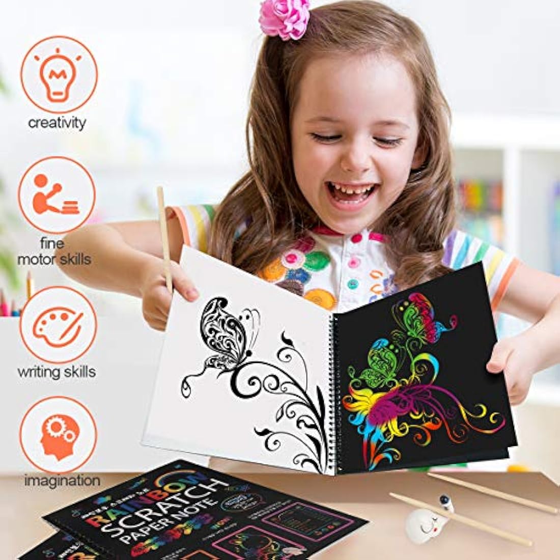Mocoosy Scratch Art for Kids- 3 Large Rainbow Scratch Notebooks, Magic Scratch Art Paper Pads, Arts and Crafts for Kids Toys Girls Birthday Presents Drawing Activity Gifts for 3-12 Year Old Girls Boys