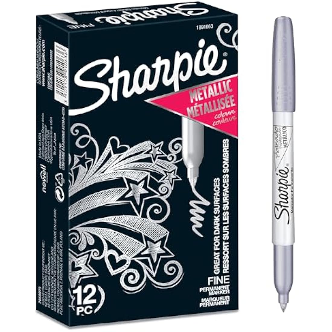 Sharpie Metallic Permanent Markers | Fine Point | Silver | 12 Count