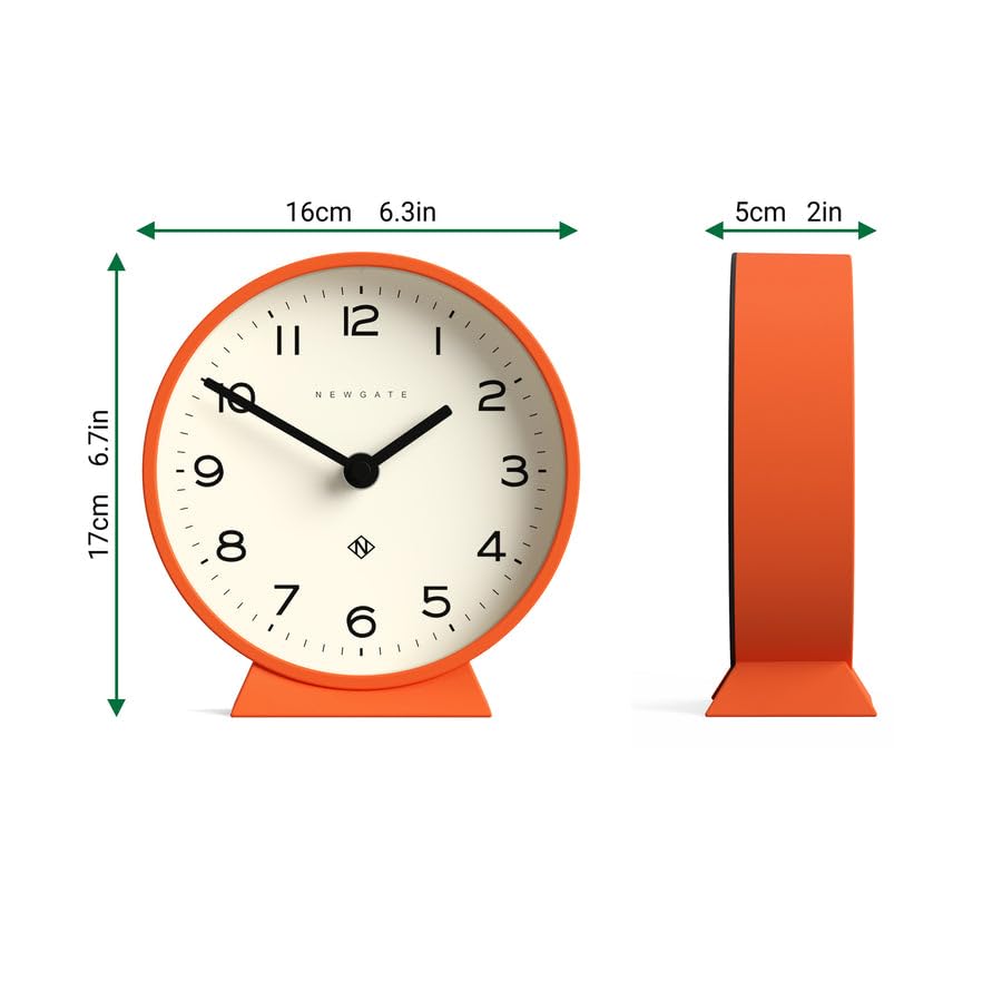 NEWGATE? M Mantel Silent Sweep Mantel Clock - 'No Tick' - A Mantelpiece Clock - Small Mantel Clock - Minimalist Dial - (Pumpkin Orange)