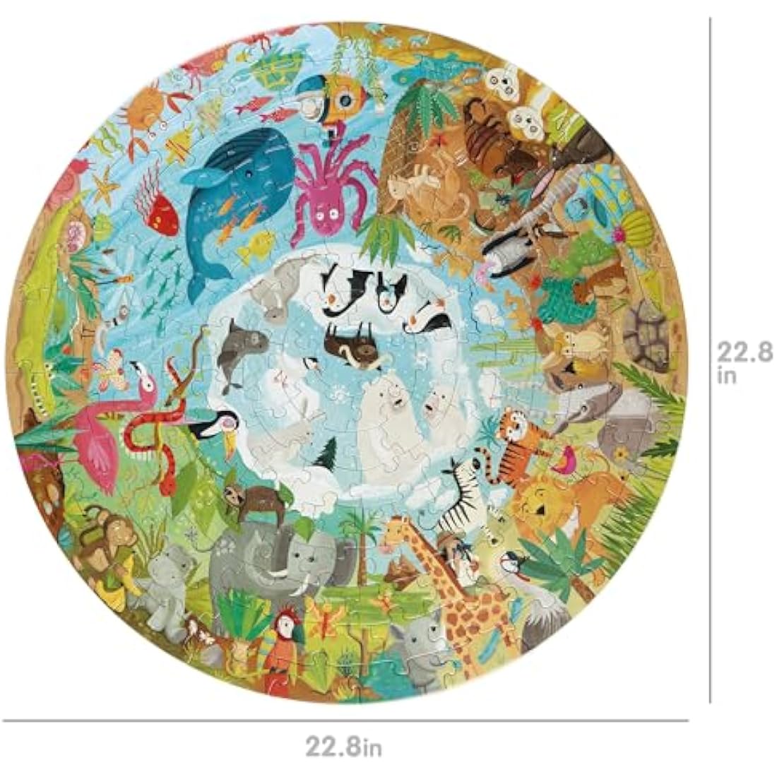 boppi Round 150 Piece Montessori Jigsaw for Kids Aged 5+ | Educational Jungle Puzzle with Continents & Animal Habitats | Eco-Friendly Recycled Cardboard - Animals of the World