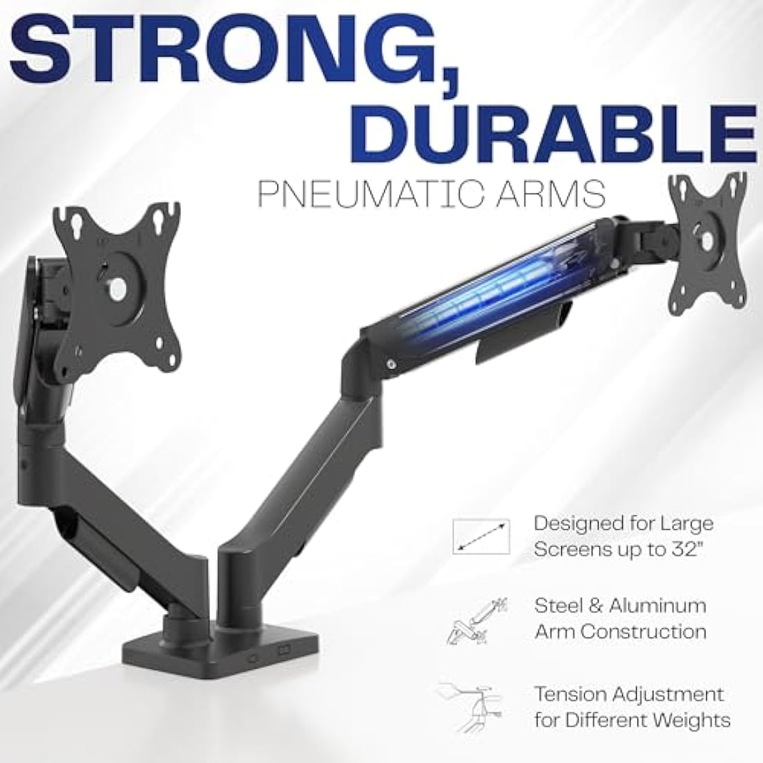 VIVO Dual Arm Monitor Desk Mount Height Adjustable, Tilt, Swivel, Counterbalance Pneumatic Stand, VESA Bracket Arm Fits Most Screens up to 32 inches, Classic, STAND-V002O