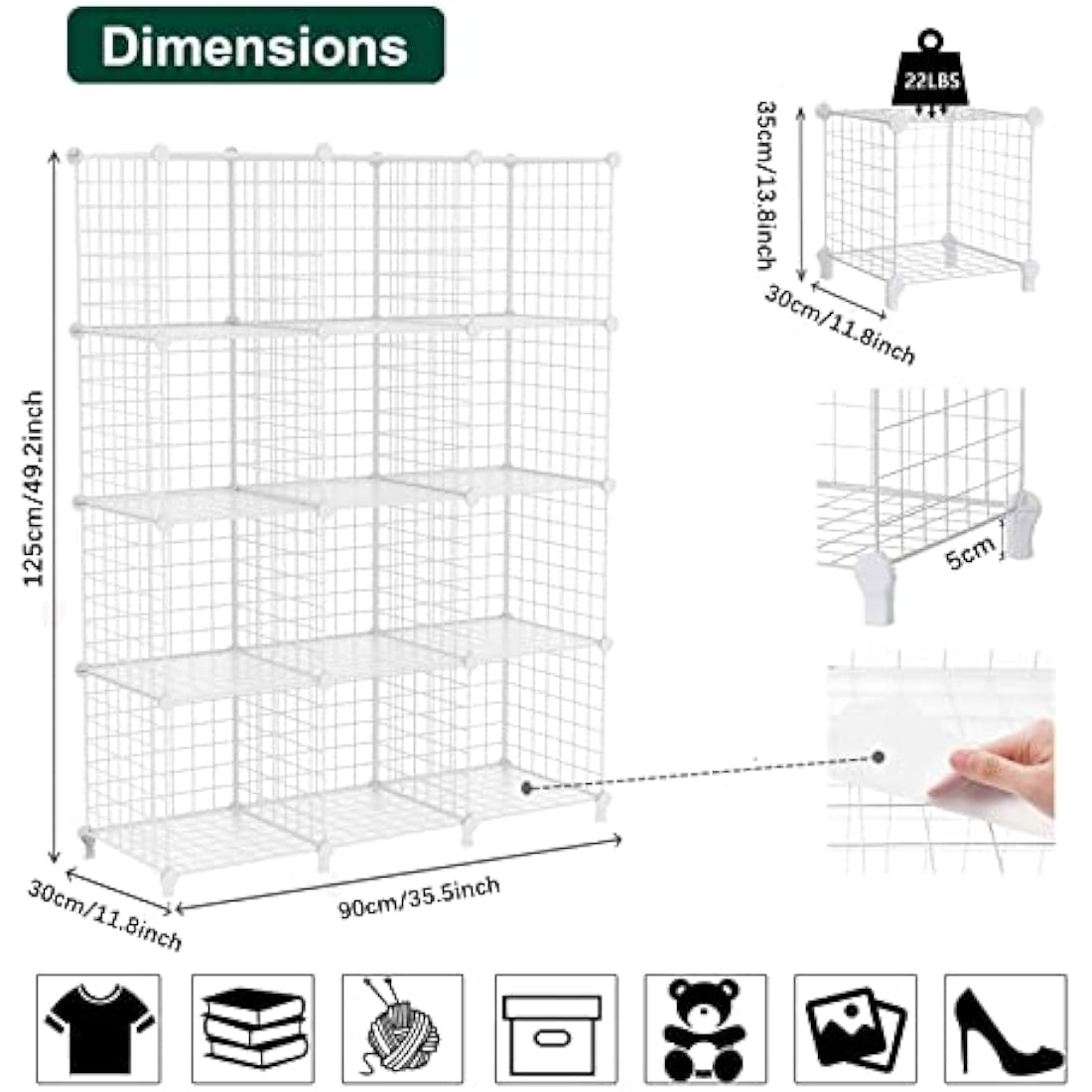 AWTATOS Cube Storage Unit, 12 Cube Wire Storage Shelves, Multifunctional DIY bookcases and Shelving Units Perfect for Office/Livingroom/kitchen/Bathroom, White USCIH12WE
