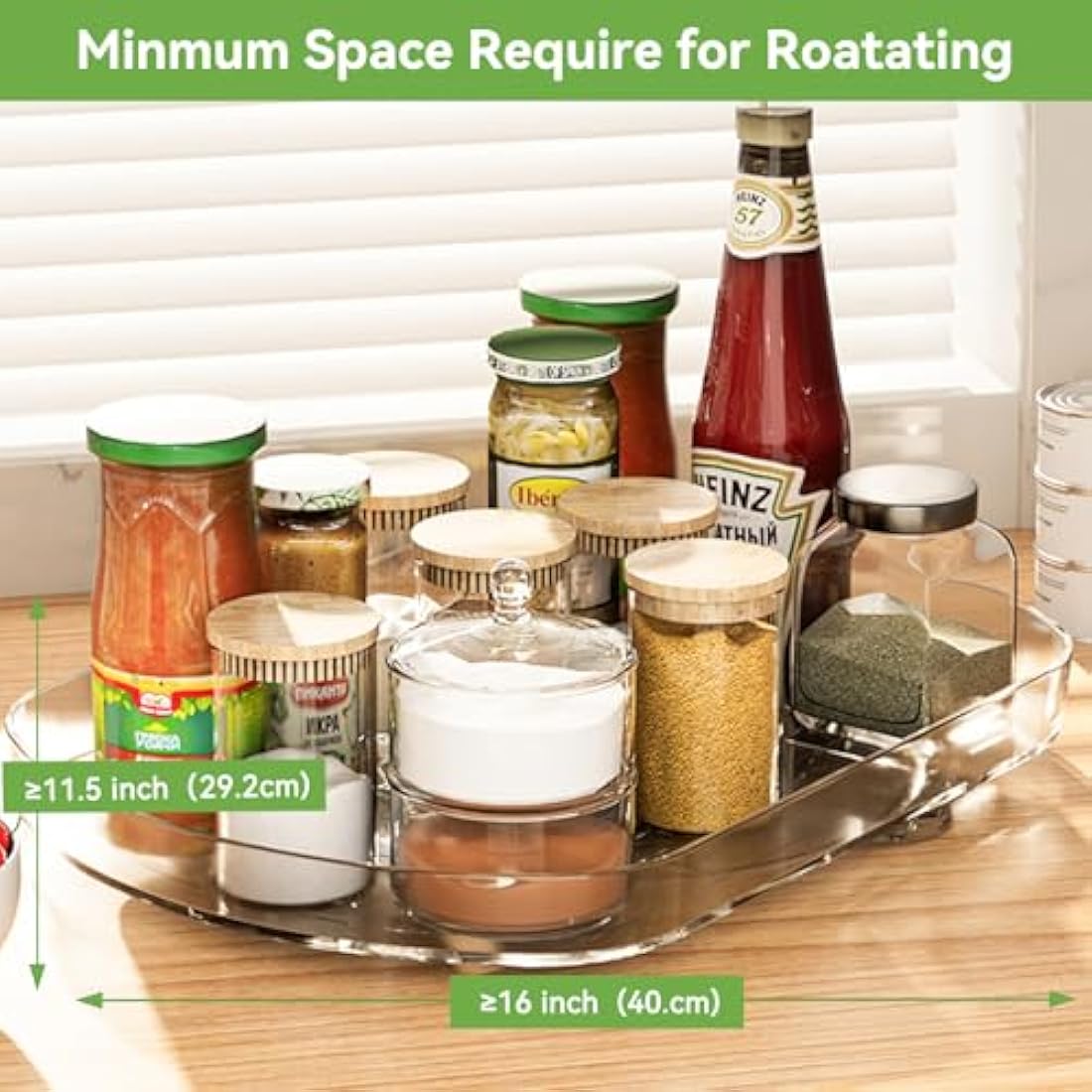 Voova Lazy Susan Turntable Organiser for Fridge, 360°Rotating Refrigerator Fridge Storage Organizer, 15.57'' Clear Rotating Lazy Susan Cupboard Organiser for Cabinet, Table, Kitchen, Pantry (2 Pack)