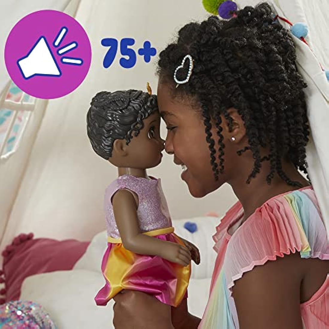 Baby Alive Princess Ellie Grows Up! Black Hair Doll, Interactive Baby Doll with Accessories, Talking Baby Dolls, Toys for 3 Year Old Girls and Boys and Up, 18-Inch