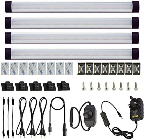 AlBOO Under Cabinet Kitchen Light - Wired LED Dimmable Warm White, 28cm Cupboard Light 12V Plug-in With Mains, Ultra Thin Fixture for Counter Display - 4 Pack