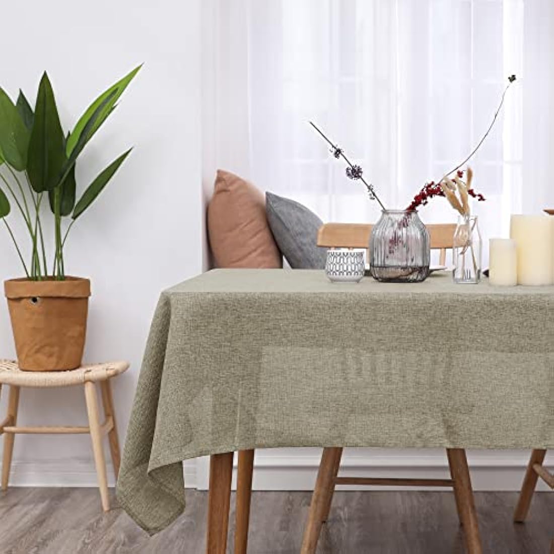 Deconovo Rectangle Tablecloth Faux Linen Water Resistant Table Cloth for Dinning 52x70in(132x178cm) Linen