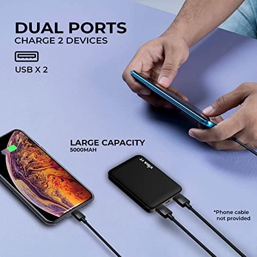 Vida IT Small Power Bank for Heated Vest Scarf Jacket 5V 2A External Battery Pack Portable Charger for iPhone 7 8 X Samsung Galaxy S8 S9 S10 Huawei Android Mobile Phone, 5000mAh Mini USB Power Pack