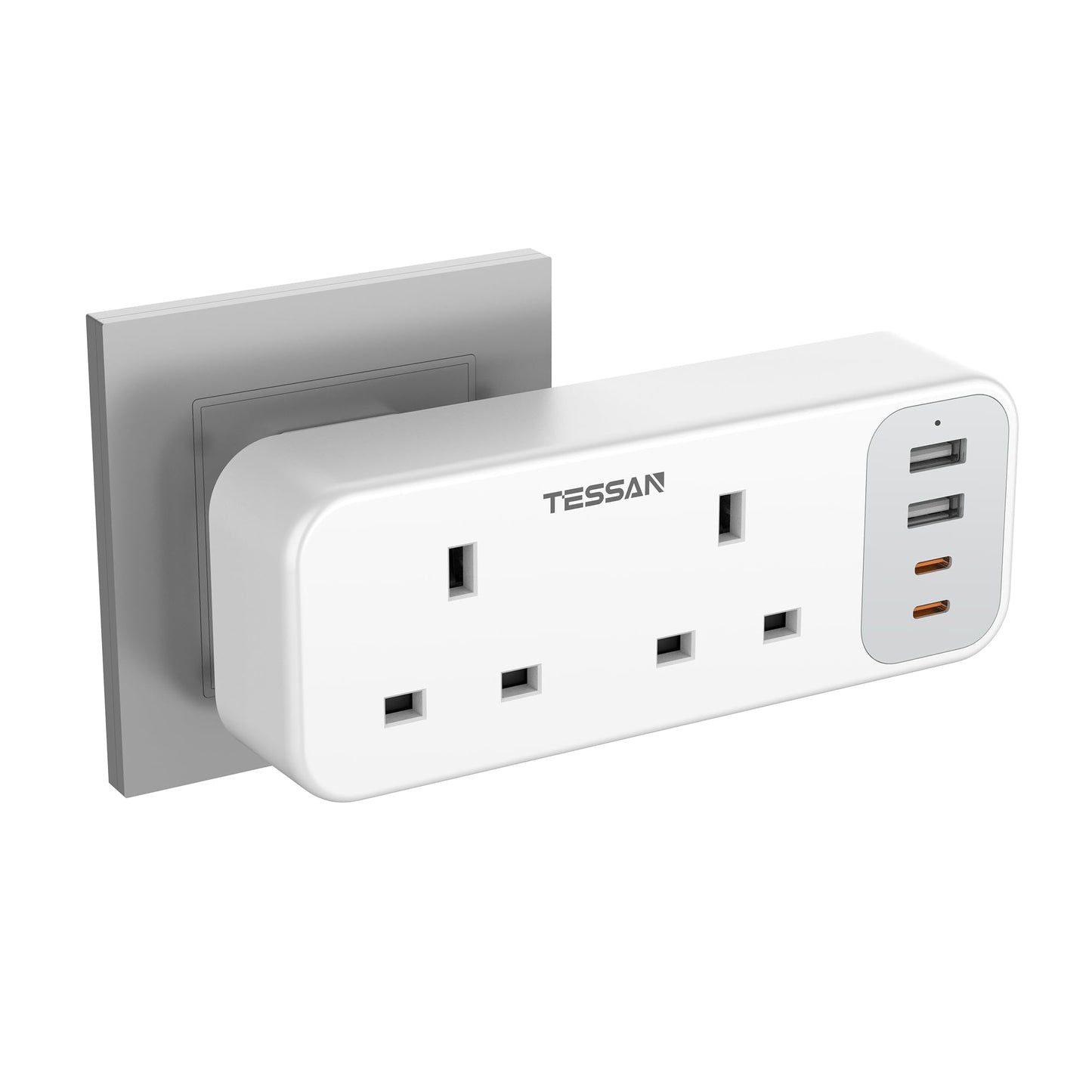 Double Plug Adaptor UK with 4 USB(2 USB C), TESSAN 2 Way Multi Plug Extension Socket, 13A Fuse UK Multiplug Adapter Power Extender for Home, Kitchen,