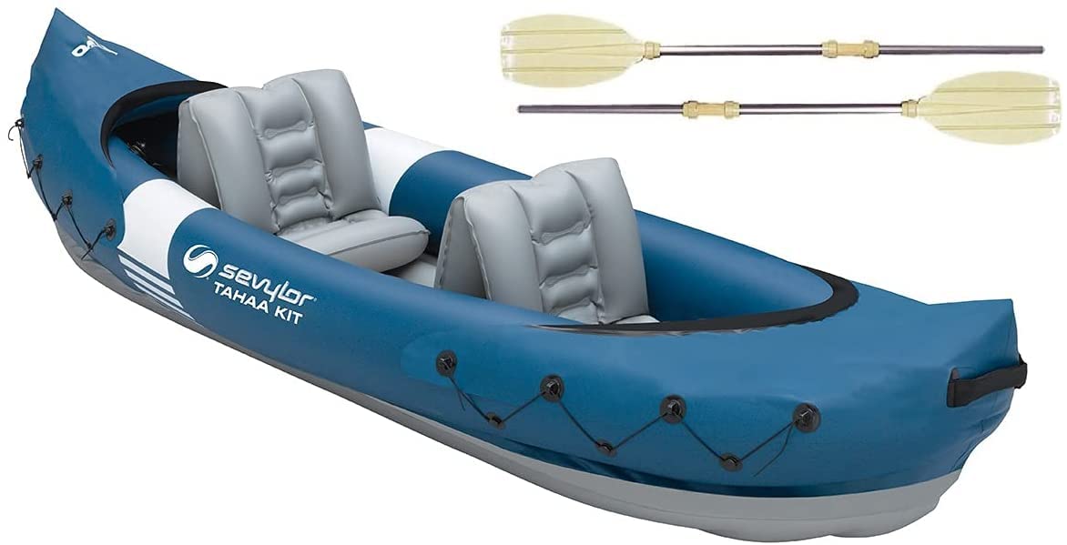 Sevylor Tahaa Kayak Incl. Paddle, Inflatable Canoe for 2 persons, Inflatable Boat, Paddle Boat with Robust PVC Shell, Straps for Fastening Luggage,
