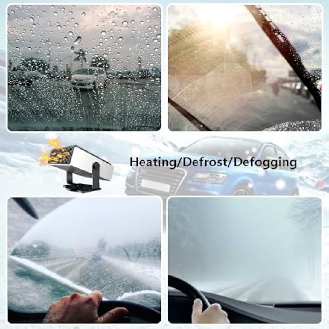 Baceyong 150W 12V Car Heater Fan, Portable Car Windscreen Demister Auto Heater 2 in 1 Car Defogger with Heating & Cooling Function Plug in Cigarette Lighter 180° Rotation with 3 Adjustment Switche