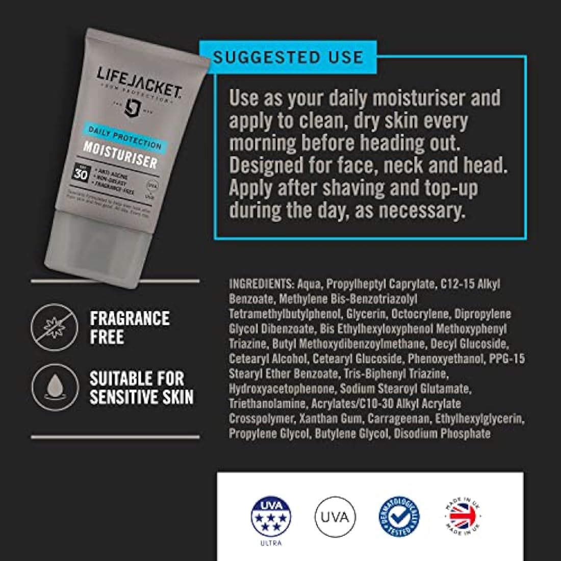 LifeJacket Moisturiser Set - Daily Protection Moisturiser SPF30 100ml + Daily Repair Overnight Hydration Face Cream 100ml Anti Ageing Moisturiser Gift Set Clinically Approved for Sensitive Skin