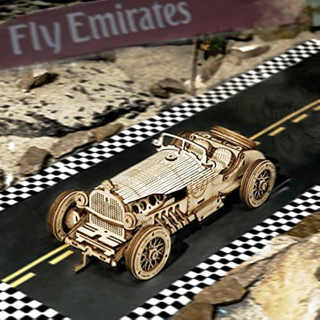 ROBOTIME 3D Wooden Puzzle Model Kits Car for Teens and Adults to Buid Mechanical Construciton Craft Sets (Grand Prix Car)