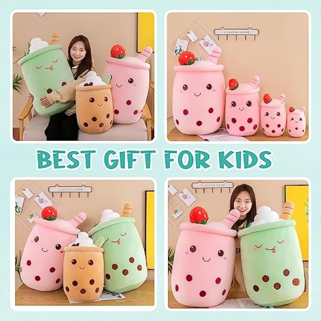 Bubble Tea Plush Boba Stuffed Animal Soft Toys Cute Boba Pillow Plushies Gifts for Kids Adults (Pink, 35cm)