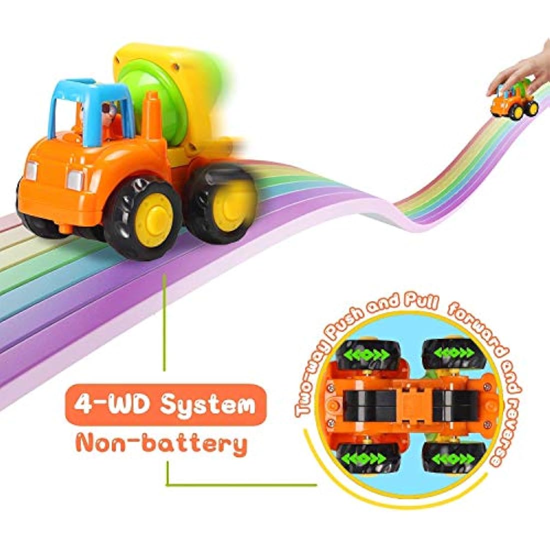 MOONTOY Baby Car Toys Push and Go Friction Powered Car Toys Tractor Bulldozer Dumper Cement Mixer Engineering Vehicles Toy for Boys Girls Kids Gift Early Education Toy 18 Month