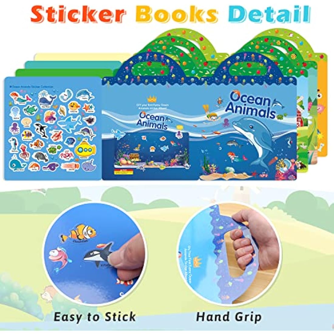 GUYUCOM 4 Pack Reusable Sticker Books, Toys for Age 2 3 4 Year Old Kids Boys Toddlers, 3D Clear Ocean Boay Insect Farm Sticker Book Educational Learning Toy Birthday Gifts