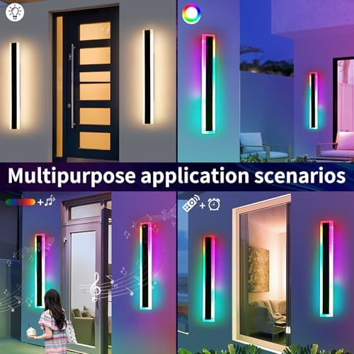 Mikeru 2pack 80CM RGB Dimmable Outdoor Wall Light, 7 RGB Colours and 3 Colour Temperatures 3000K/4500K/6000K Wall Sconce, IP65 Rainproof Wall Sconce for Porch, Patio and Festive Decorations