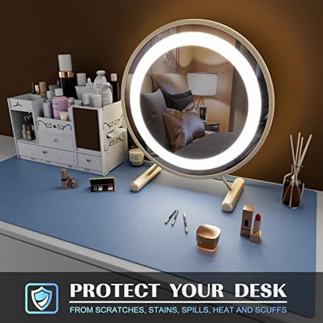 K KNODEL Large Office Leather Desk Mat, Mouse and Keyboard Pad, Computer and Laptop Mat, Desktop Protector and Cover, Writing Pad and Blotter (80x40cm, Lake Blue)