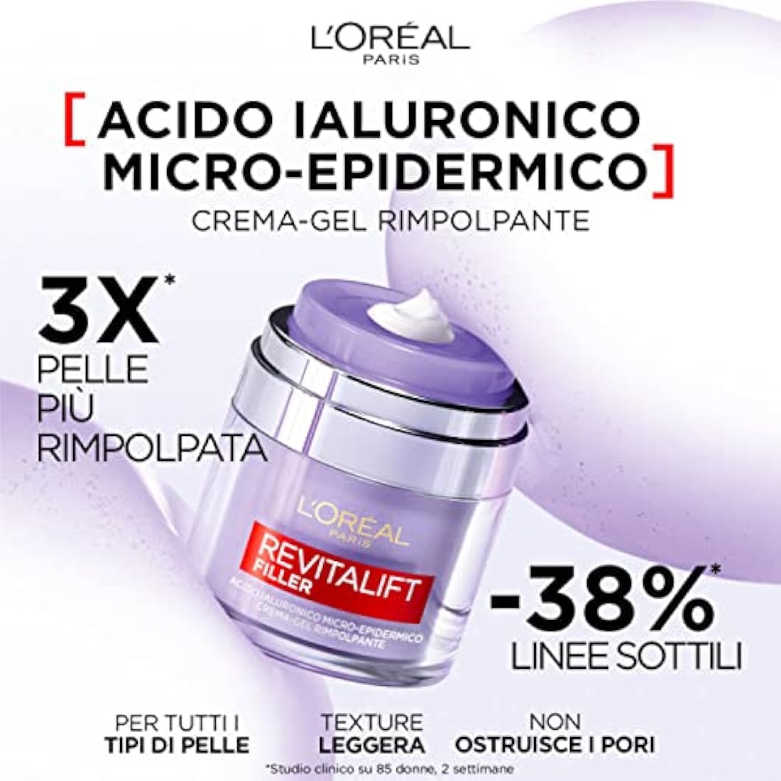L'Oréal Paris Revitalift Filler Nourishing and Hydrating Facial Plumping Gel Cream with Hyaluronic Acid for All Skin Types - 2x 50ml Jars