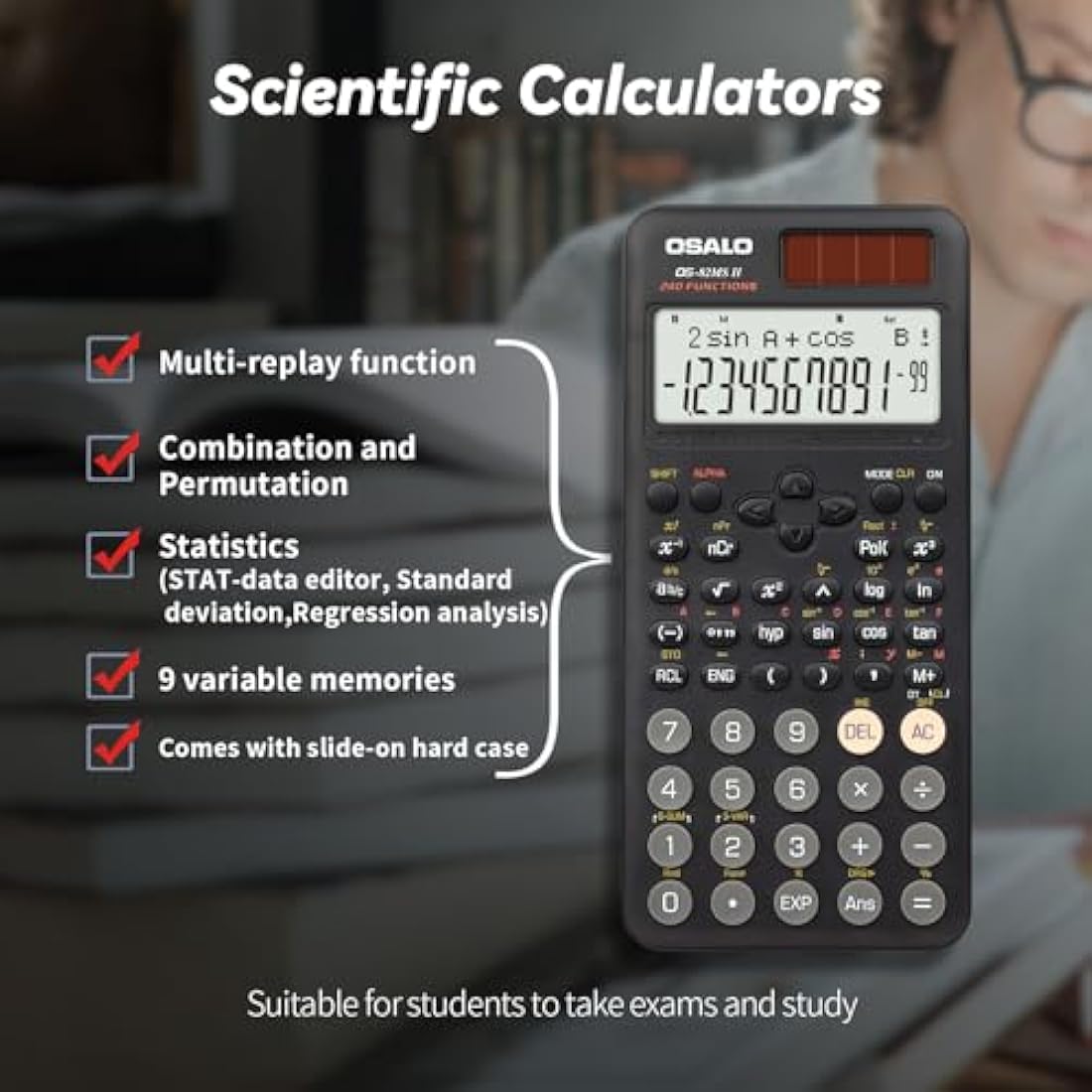 OSALO Scientific Calculator 240 Functions 2-line Display with Slide-on Cover for Secondary School Students (OS 82MS 2nd Edition)
